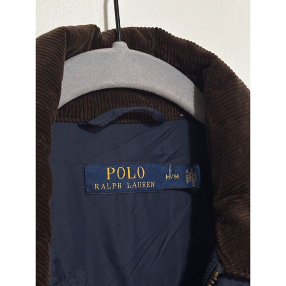Polo Ralph Lauren Quilted Barn Jacket Navy Brown Corduroy Trim Womens M/M - Picture 2 of 9